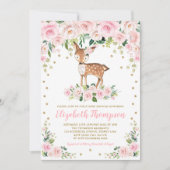 Roze bleekhout van Floral Deer Baby Girl Shower Kaart (Voorkant)