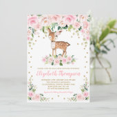 Roze bleekhout van Floral Deer Baby Girl Shower Kaart (Staand voorkant)
