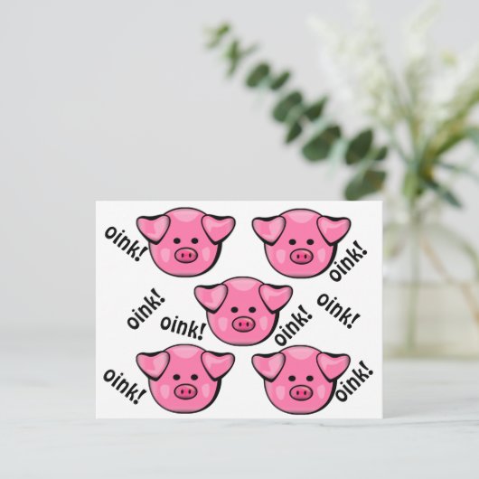 Roze bleekvarkens briefkaart (Staand voorkant)