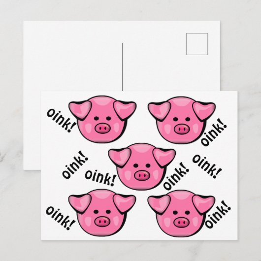 Roze bleekvarkens briefkaart (Voorkant / Achterkant)