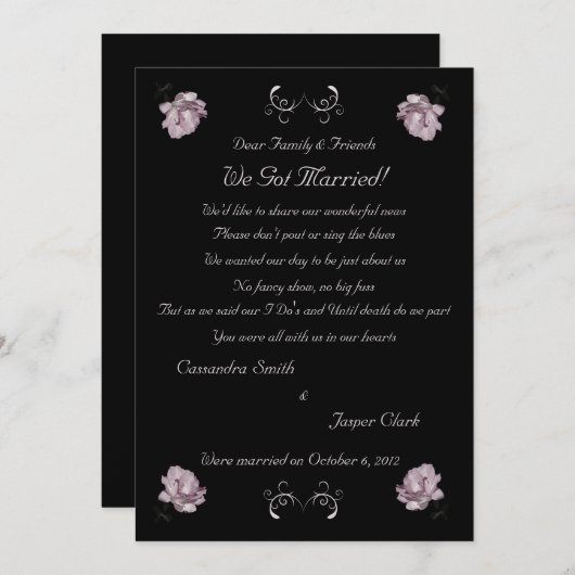 Roze Bleke Rozen Elopement 2 Aankondiging (Voorkant / Achterkant)