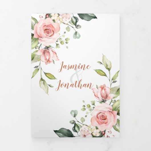 Roze, bleke witte Waterverf Drieluik Uitnodiging (Cover)