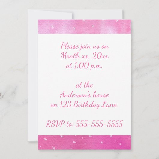 Roze Blends Witte Sterren Verjaardagsfeestuitnodig Kaart (Achterkant)