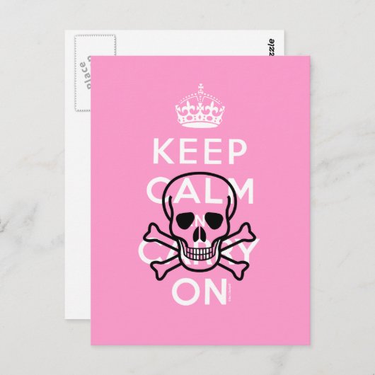 Roze Blijf kalm en ga verder met Skull Humor Brief Briefkaart (Voorkant / Achterkant)