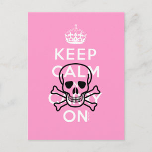Roze Blijf kalm en ga verder met Skull Humor Brief Briefkaart