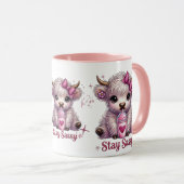 Roze, blijf pittig, Schotse Hooglanders Mok (Voorkant rechts)