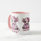 Roze, blijf pittig, Schotse Hooglanders Mok (Voorkant links)