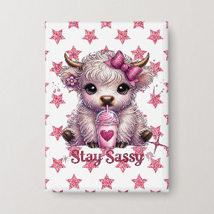Roze, blijf sassy, Schotse Hooglanders Button