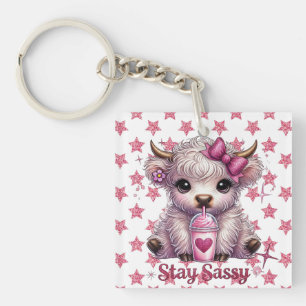 Roze, Blijf Sassy, Schotse Hooglanders Sleutelhanger