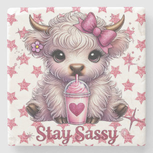 Roze, blijf sassy, Schotse Hooglanders Stenen Onderzetter