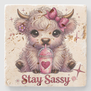 Roze, blijf sassy, Schotse Hooglanders Stenen Onderzetter