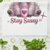 Roze, Blijf Sassy, Schotse Hooglanders Theedoek (Gevouwen)