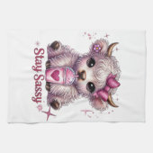 Roze, Blijf Sassy, Schotse Hooglanders Theedoek (Horizontaal)