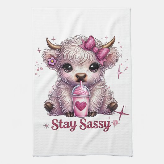 Roze, Blijf Sassy, Schotse Hooglanders Theedoek (Verticaal)