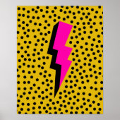Roze bliksemschicht op gestippelde gele popart poster (Voorkant)