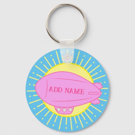 Roze Blimp Ballon Blue Sky Custom Sleutelhanger (Voorkant)