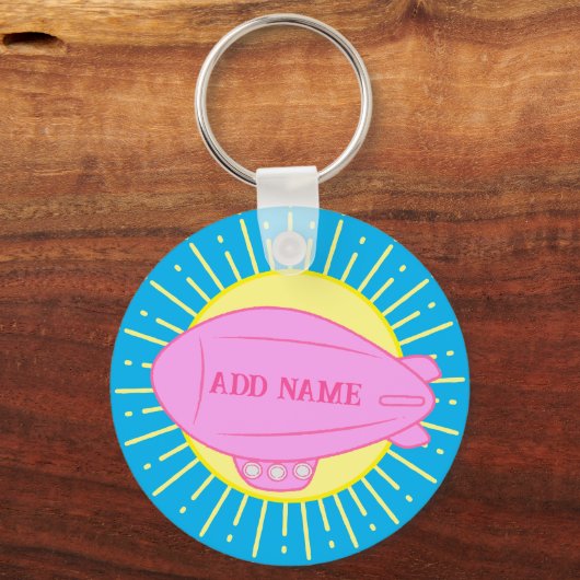 Roze Blimp Ballon Blue Sky Custom Sleutelhanger (Achterkant)