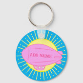 Roze Blimp Ballon Blue Sky Custom Sleutelhanger (Achterkant)