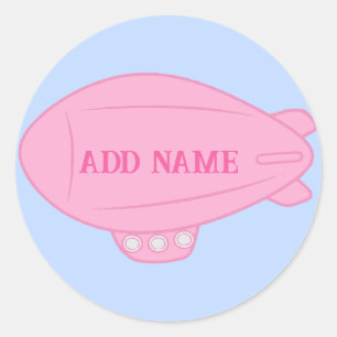 Roze Blimp Ballon in Blue Sky Custom Sticker