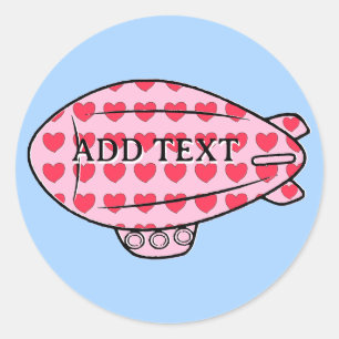 Roze Blimp Ballon Rode Hart Patroon Custom Ronde Sticker
