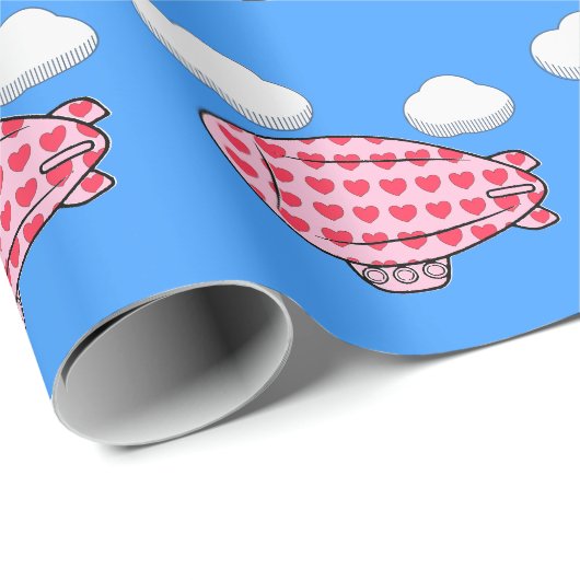 Roze Blimp Ballon Rood Hart Witte Wolken Custom Cadeaupapier (Rol Hoek)