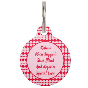 Roze blinde speciale behoeften gepersonaliseerd huisdierpenning