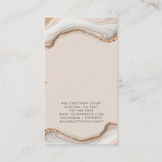 Roze blindstaartrommel met marmer Geode Stud die b Visitekaartje (Achterkant)