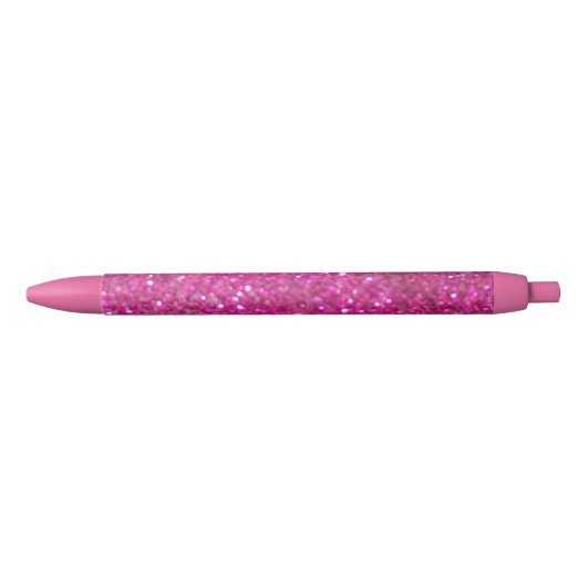 Roze Bling, glanzend en sprankelend Zwarte Inkt Pen (Voorkant)