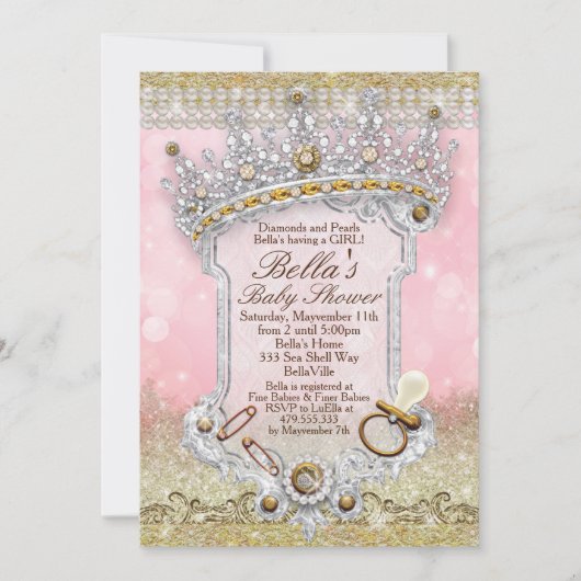 Roze Bling Glitter Baby Shower Uitnodigingen (Voorkant)