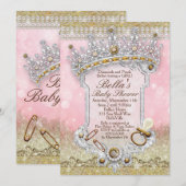 Roze Bling Glitter Baby Shower Uitnodigingen (Voorkant / Achterkant)