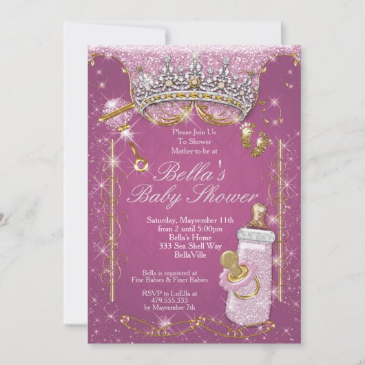 Roze Bling Glitter Baby Shower Uitnodigingen (Voorkant)
