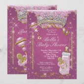 Roze Bling Glitter Baby Shower Uitnodigingen (Voorkant / Achterkant)