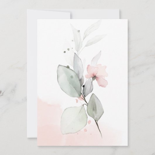 Roze Bliss Pastel Roze en Groene Bloemen Bruiloft Kaart (Achterkant)