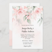 Roze Bliss Pastel Roze en Groene Bloemen Bruiloft Kaart (Voorkant / Achterkant)