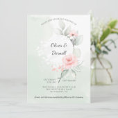 Roze Bliss Rozen Pastel Groene Wash Bruiloft Kaart (Staand voorkant)