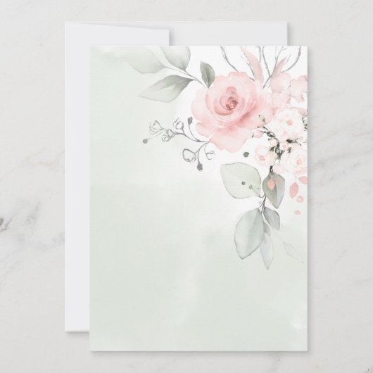 Roze Bliss Rozen Pastel Groene Wash Bruiloft Kaart (Achterkant)