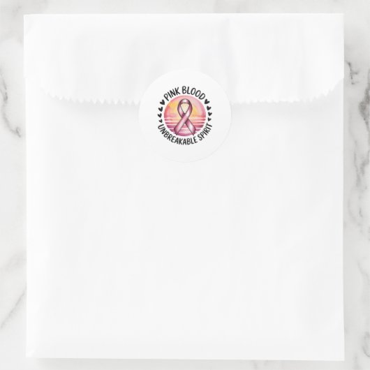 Roze Bloed Onbreekbare Spirit Roze Lint Borst C Ronde Sticker (Tas)