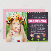 Roze Bloeddag Uitnodiging met foto (Voorkant / Achterkant)