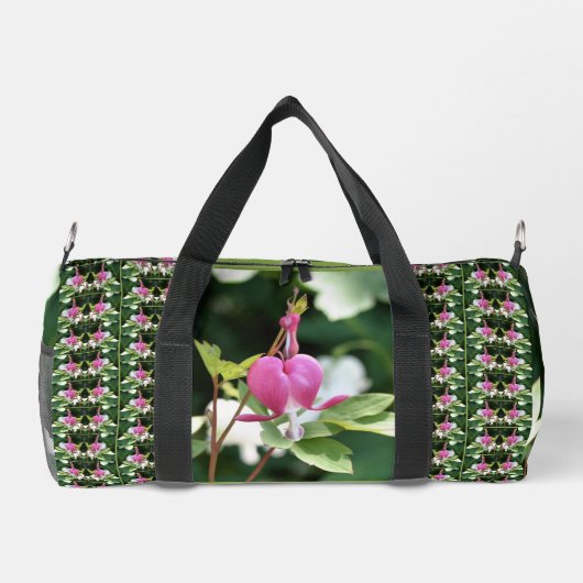 Roze Bloedend Hart Bloem Spiegel Gepersonaliseerd Plunjezak (Achterkant)