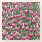 Roze bloedend hartbloempatroon glazen onderzetter (Voorkant)