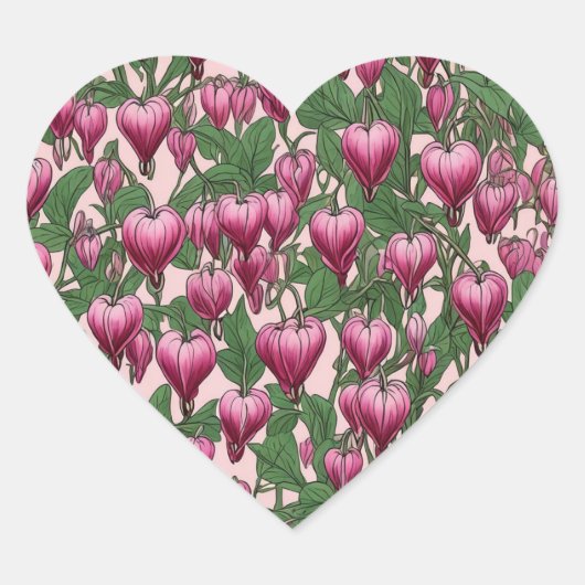 Roze bloedend hartbloempatroon hart sticker (Voorkant)