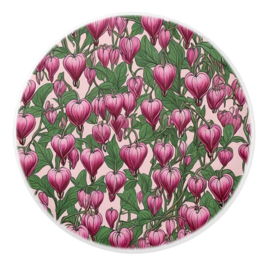 Roze bloedend hartbloempatroon keramische knop (Voorkant)