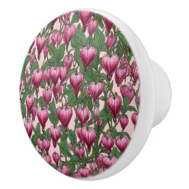 Roze bloedend hartbloempatroon keramische knop
