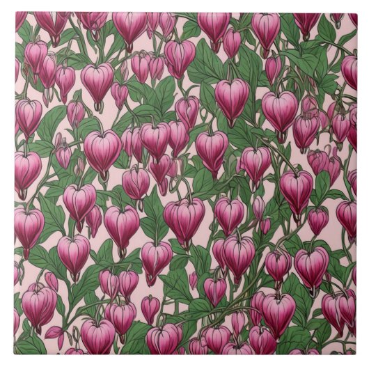 Roze bloedend hartbloempatroon tegeltje (Voorkant)