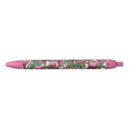 Roze bloedend hartbloempatroon zwarte inkt pen