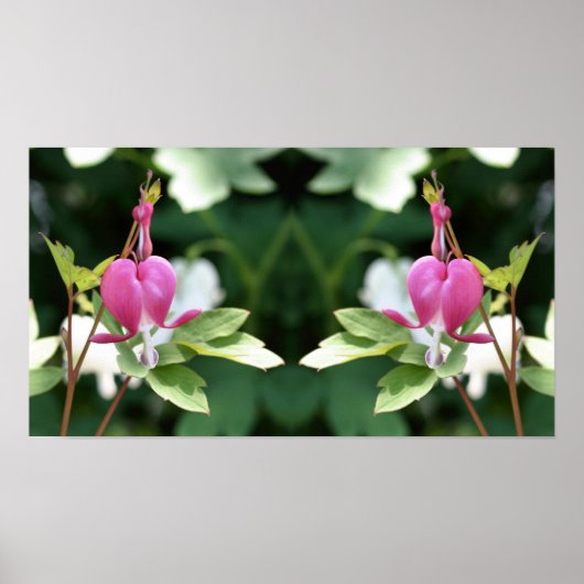 Roze Bloedende Hart Bloem Spiegel Abstract Poster (Voorkant)
