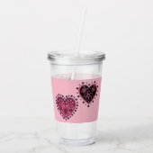 Roze bloederige harten acryl drinkbeker (Achterkant)