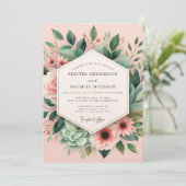Roze Bloei Botanische Bruiloft Kaart (Staand voorkant)