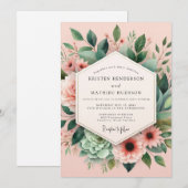 Roze Bloei Botanische Bruiloft Kaart (Voorkant / Achterkant)