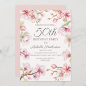 Roze bloei Groene bladeren Vrouwen 50e verjaardag Kaart (Voorkant / Achterkant)